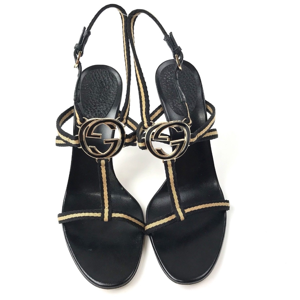 Gucci GG Logo Open Toe Stiletto Sandal Heel Sz 9 - Picture 2 of 8